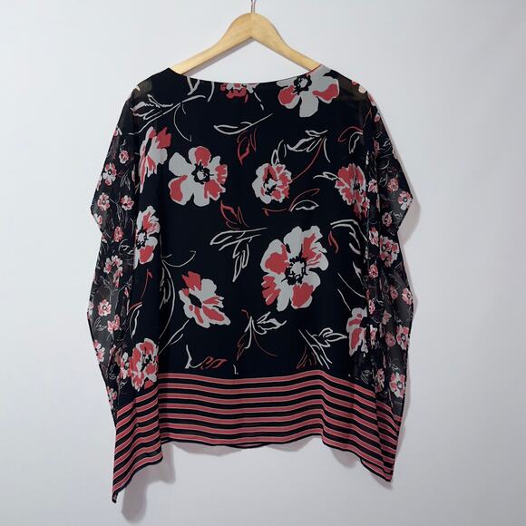 Calvin Klein Black Floral Chiffon Tunic Top women’s Size Medium - Picture 2 of 9